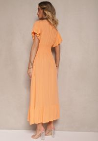 Renee - Pomarańczowa Rozkloszowana Sukienka z Wiskozy z Kopertowym Dekoltem Rellrive. Okazja: na co dzień. Kolor: pomarańczowy. Materiał: wiskoza. Długość rękawa: krótki rękaw. Typ sukienki: kopertowe. Styl: casual, klasyczny #2