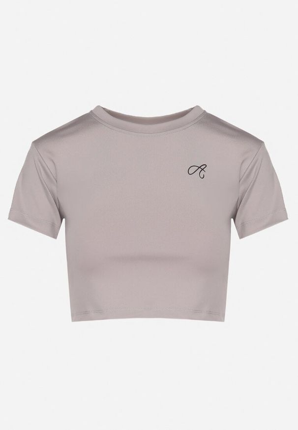 Born2be - Jasnoszary T-shirt Crop Top Ozdobiony Literką Koliviela. Okazja: na co dzień. Kolor: szary. Materiał: jeans. Długość: krótkie. Wzór: aplikacja. Styl: casual, elegancki