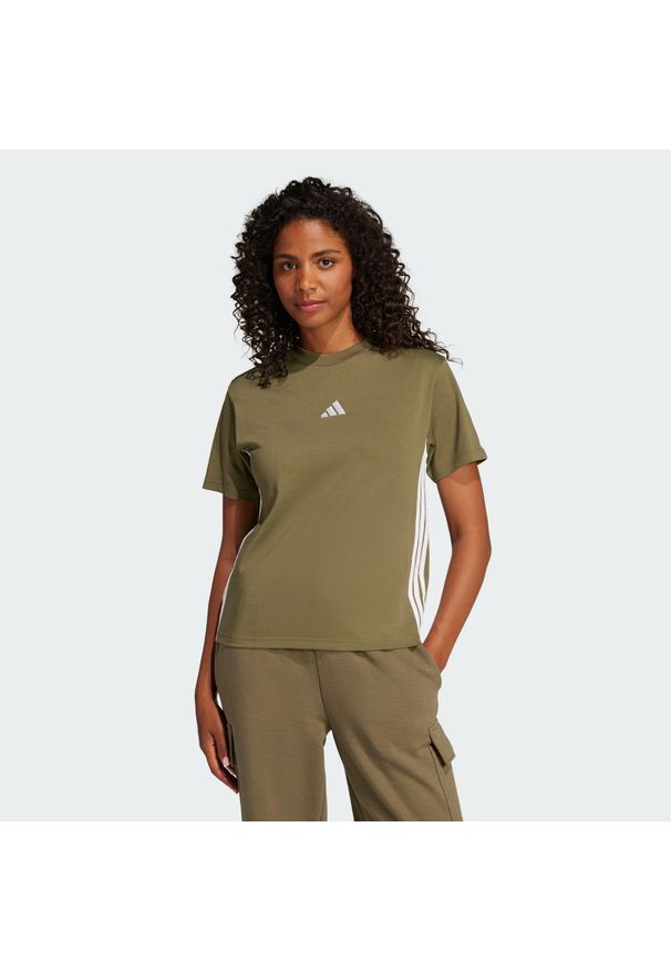 Adidas - Koszulka Essentials 3-Stripes Cotton. Kolor: biały, wielokolorowy, beżowy. Materiał: bawełna