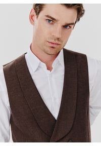 Pako Lorente - PAKO LORENTE – Brązowa dwurzędowa kamizelka męska. Kolor: brązowy. Materiał: poliamid, bawełna, elastan, len, wełna. Wzór: jodełka #4