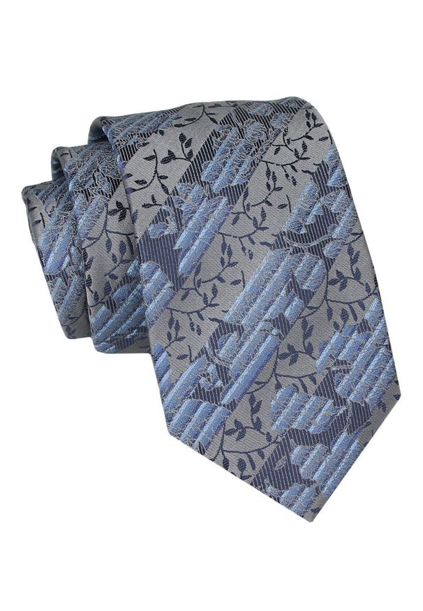 Alties - Klasyczny Krawat Męski - ALTIES - Szary, Niebieski, Liście. Kolor: niebieski. Materiał: tkanina. Styl: klasyczny