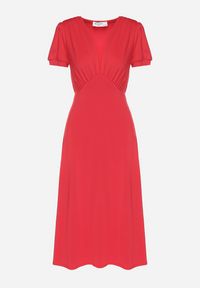 Born2be - Czerwona Sukienka Rozkloszowana z Wiskozą z Poduszkami w Ramionach Awerla. Okazja: na co dzień. Typ kołnierza: dekolt w kształcie V. Kolor: czerwony. Materiał: wiskoza. Długość rękawa: krótki rękaw. Styl: casual, elegancki, klasyczny #4