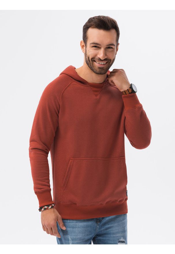 Ombre Clothing - Bluza męska z kapturem B1085 - ceglasta - XXL. Typ kołnierza: kaptur. Kolor: czerwony. Materiał: bawełna, poliester