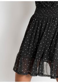 Sukienka z falbaną bonprix czarno-biel wełny w groszki. Kolor: czarny. Materiał: wełna. Wzór: grochy. Styl: elegancki #2