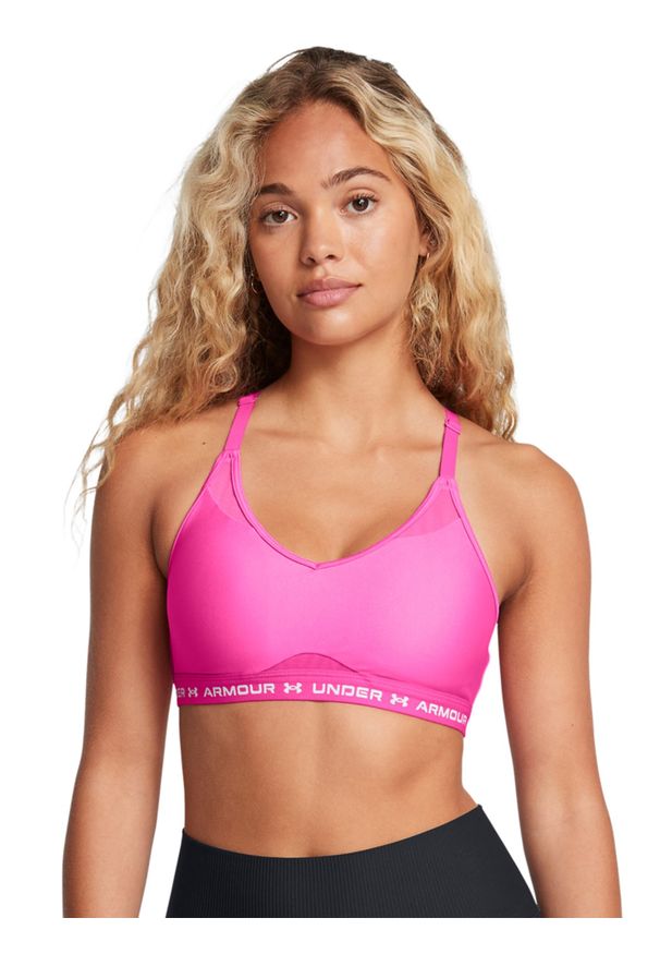 Biustonosz treningowy damski Under Armour UA Crossback Low Bra - różowy. Kolor: różowy. Materiał: elastan, poliester