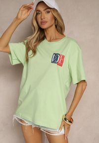 Renee - Jasnozielona Koszulka z Bawełny z Ozdobnym Nadrukiem Olinesse. Okazja: na co dzień. Kolor: zielony. Materiał: bawełna. Wzór: nadruk. Styl: klasyczny, casual #3