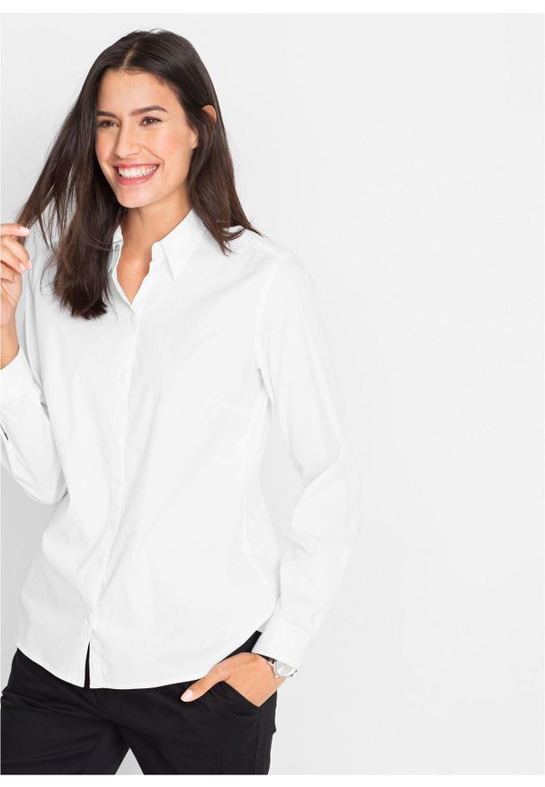 bonprix - Bluzka koszulowa. Kolor: biały. Materiał: materiał. Długość rękawa: długi rękaw. Długość: długie. Styl: klasyczny