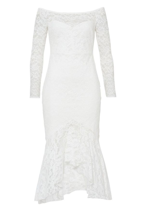 Sukienka z koronką bonprix biel wełny. Okazja: na wesele, na ślub cywilny. Kolor: biały. Materiał: wełna, koronka. Wzór: koronka