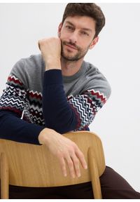 bonprix - Sweter w norweski wzór, z bawełną. Kolor: szary. Materiał: bawełna #3