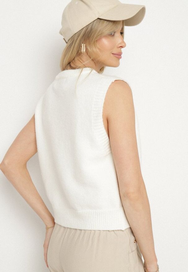 Born2be - Biała Rozpinana Kamizelka z Wełną Eravina. Okazja: na co dzień. Kolor: biały. Materiał: wełna. Styl: casual, klasyczny, elegancki