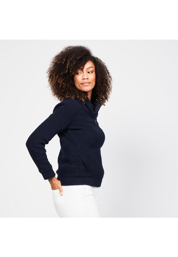 INESIS - Sweter do golfa damski Inesis MW500 wiatroszczelny. Typ kołnierza: golf. Kolor: niebieski. Materiał: poliester, bawełna, materiał, tkanina. Styl: sportowy