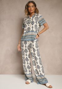 Renee - Niebieski Komplet z Wiskozy Luźne Spodnie i Bluzka w Print Boho Ralkio. Kolor: niebieski. Materiał: wiskoza. Wzór: nadruk #5