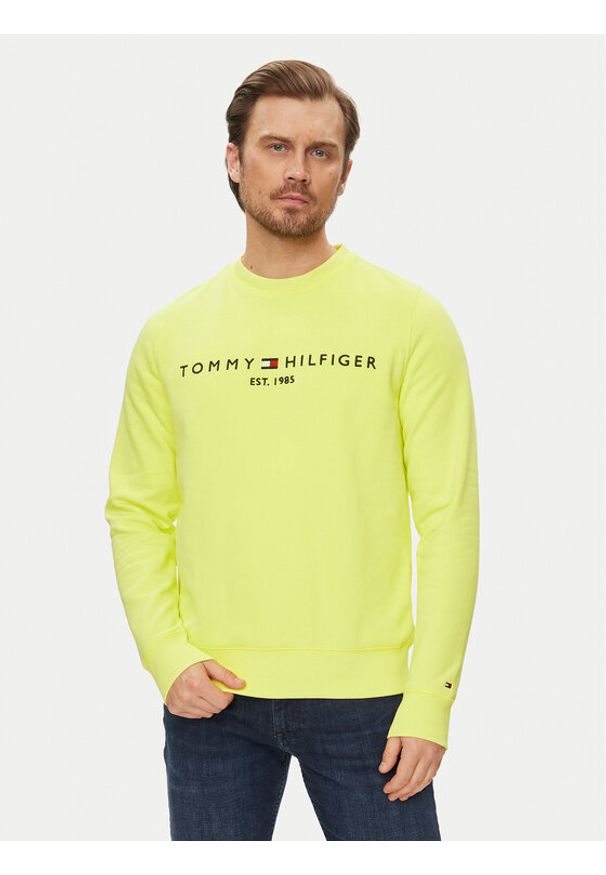 TOMMY HILFIGER - Tommy Hilfiger Bluza Logo MW0MW11596 Żółty Regular Fit. Kolor: żółty. Materiał: syntetyk