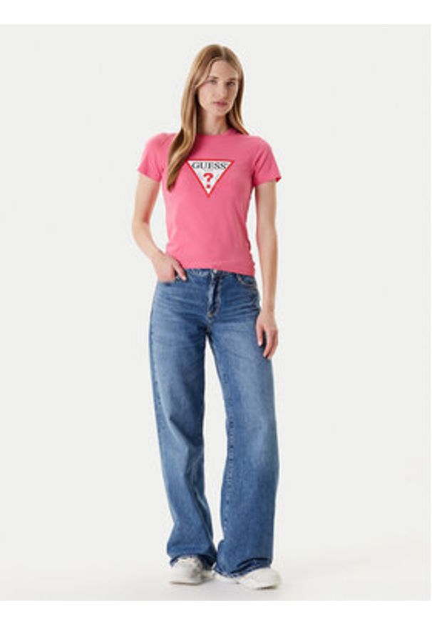 Guess Jeans T-Shirt W4YI04 J1314 Różowy Slim Fit. Kolor: różowy. Materiał: bawełna