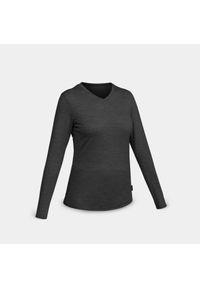 FORCLAZ - Koszulka trekkingowa damska Forclaz Travel 500 merino. Kolor: czarny. Materiał: akryl, wełna, materiał