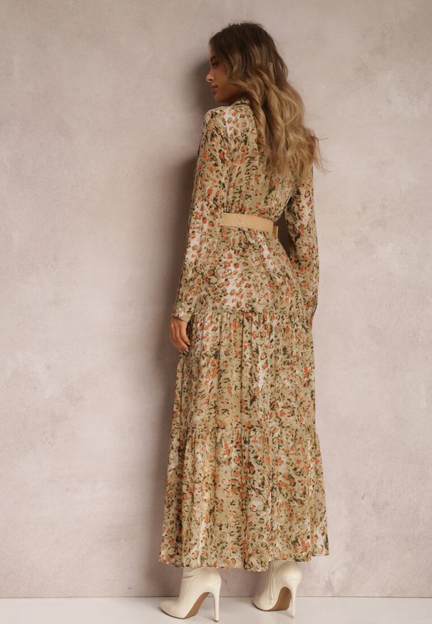 Renee - Jasnozielona Sukienka Rozkloszowana z Kopertowym Dekoltem Galateia. Okazja: na co dzień, na spacer. Typ kołnierza: dekolt kopertowy. Kolor: zielony. Materiał: tkanina. Długość rękawa: długi rękaw. Sezon: wiosna, jesień. Typ sukienki: kopertowe. Styl: casual