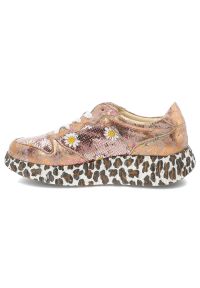 Różowe Sneakersy Laura Vita Modne Obuwie Damskie. Zapięcie: sznurówki. Kolor: różowy. Szerokość cholewki: normalna. Wzór: kwiaty, nadruk, motyw zwierzęcy. Styl: klasyczny