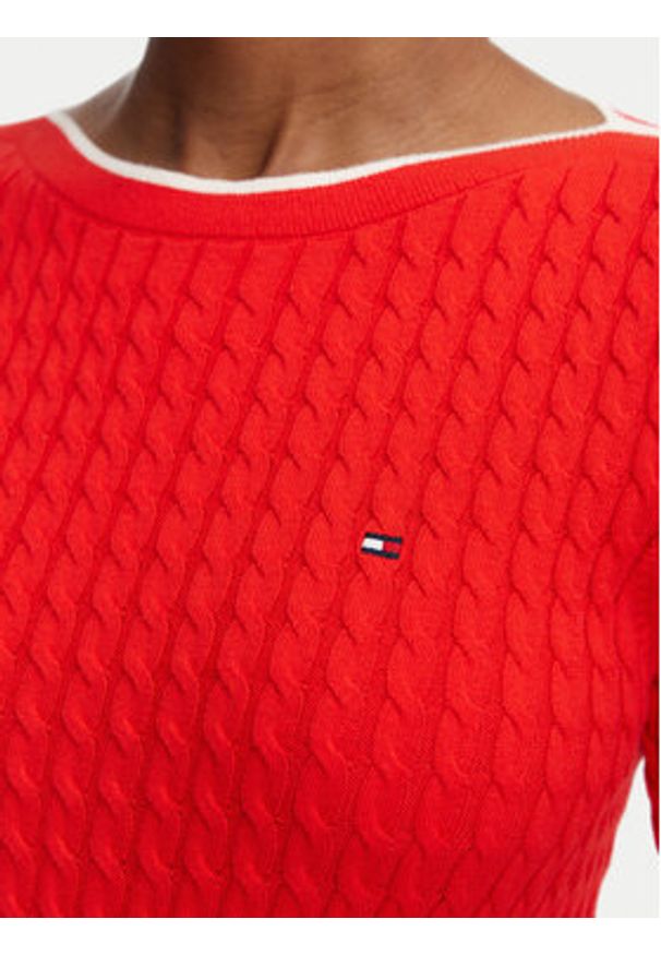 TOMMY HILFIGER - Tommy Hilfiger Sweter Fine Gg Cable Boat WW0WW50103 Czerwony Regular Fit. Kolor: czerwony. Materiał: bawełna