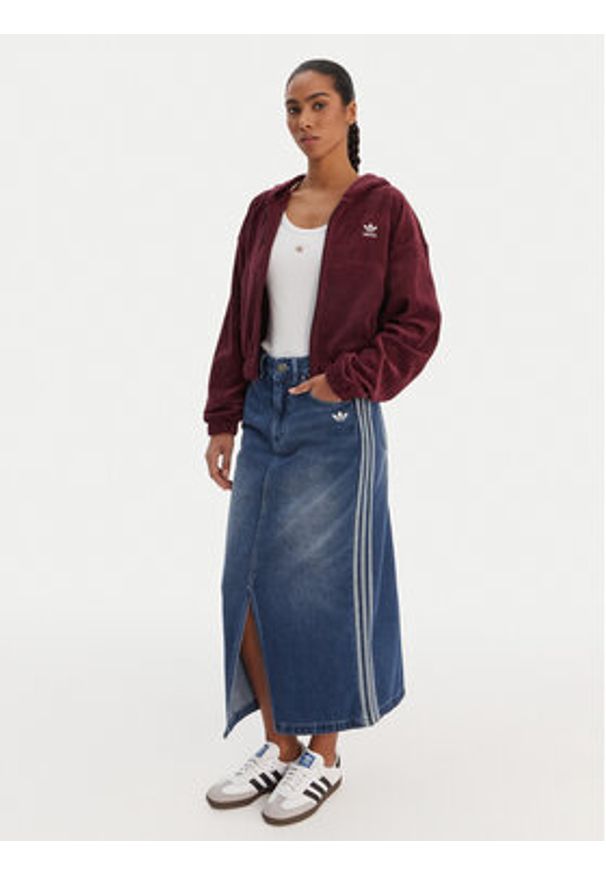 Adidas - adidas Bluza Essentials Chenile KE1119 Bordowy Loose Fit. Kolor: czerwony. Materiał: bawełna