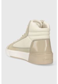 Calvin Klein sneakersy skórzane HIGH TOP LACE UP INV STITCH kolor beżowy HM0HM01164. Nosek buta: okrągły. Zapięcie: sznurówki. Kolor: beżowy. Materiał: skóra #3