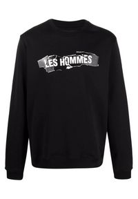 Les Hommes - LES HOMMES - Czarna bluza z kontrastowym nadrukiem. Okazja: na co dzień. Kolor: czarny. Materiał: jeans, bawełna. Długość rękawa: długi rękaw. Długość: długie. Wzór: nadruk. Styl: klasyczny, casual #4