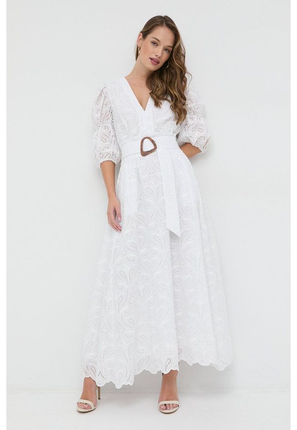 IVY & OAK - Ivy Oak sukienka Marie kolor biały maxi rozkloszowana. Kolor: biały. Materiał: bawełna, poliester. Typ sukienki: rozkloszowane. Długość: maxi