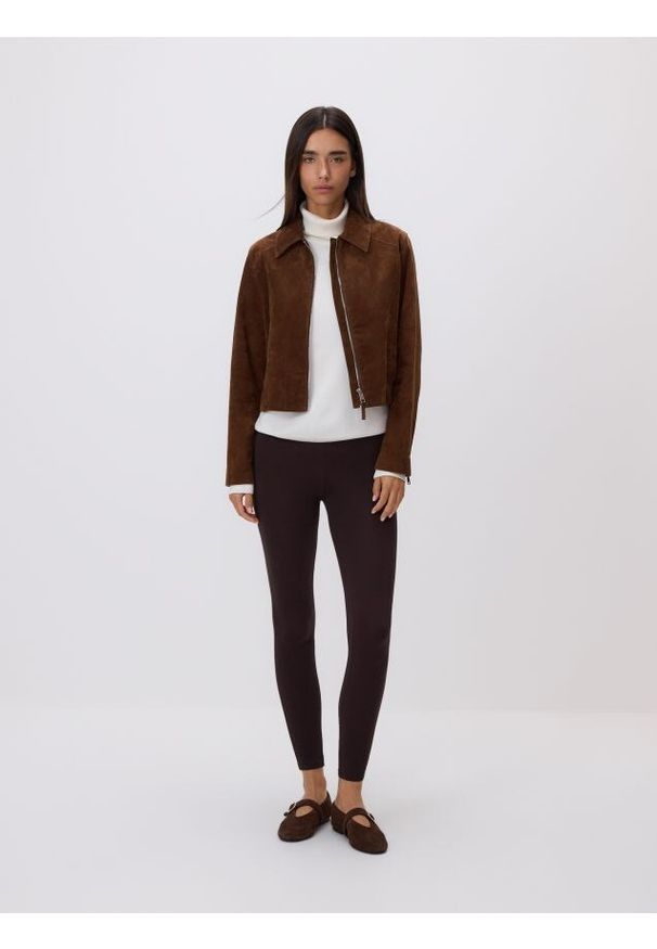 Reserved - Bawełniane legginsy - ciemnobrązowy. Kolor: brązowy. Materiał: bawełna