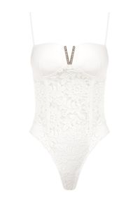 Born2be - Białe Body Iomadia. Kolor: biały. Materiał: koronka, materiał. Długość rękawa: na ramiączkach. Styl: elegancki #4