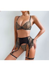 Intica - Komplet bielizny z falbanami z eleganckimi detalami Brocha. Kolor: czarny. Materiał: tkanina #7