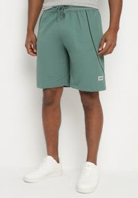 Born2be - Zielone Dresowe Szorty Bermudy z Ozdobnymi Przeszyciami Nitarria. Okazja: na co dzień. Kolor: zielony. Materiał: dresówka. Styl: sportowy, klasyczny, elegancki, casual