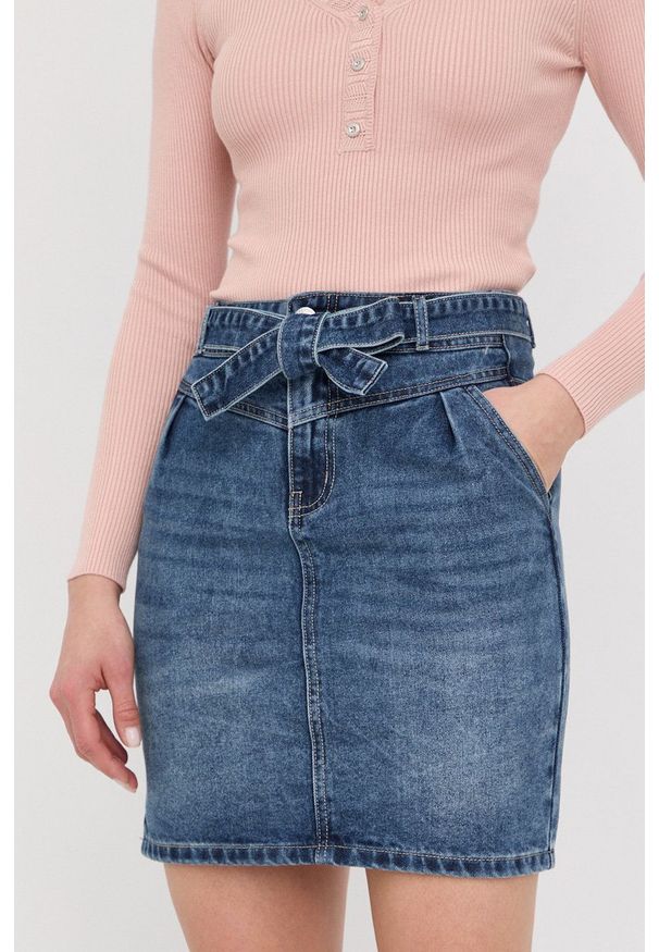 Morgan spódnica jeansowa kolor granatowy mini prosta. Okazja: na co dzień. Kolor: niebieski. Materiał: jeans. Styl: casual