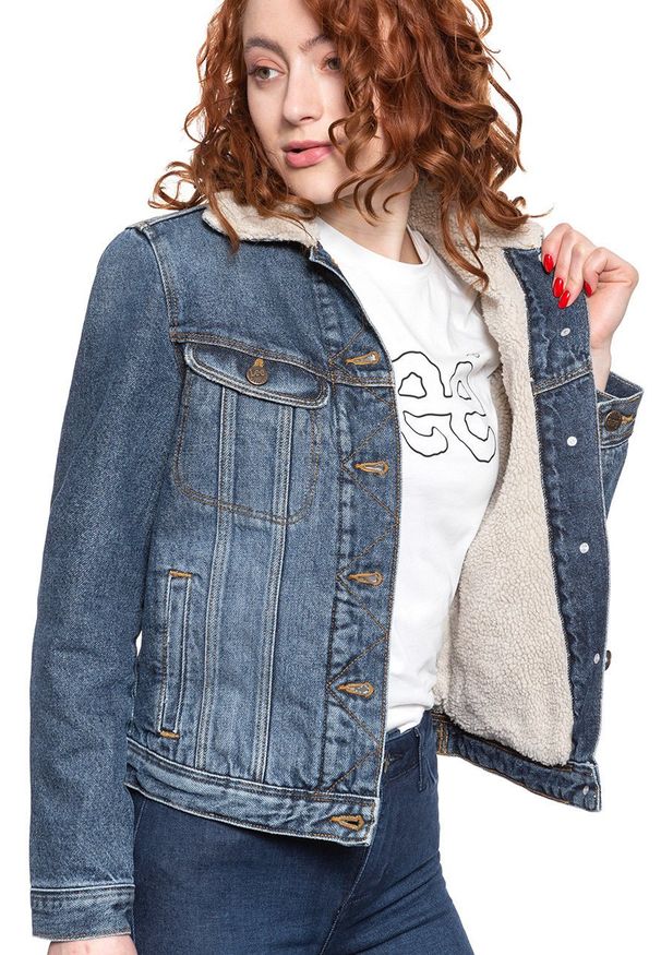 Lee - DAMSKA KURTKA ZIMOWA LEE SHERPA RIDER VINTAGE WORN L54VRDJK 112112995. Materiał: jeans. Sezon: zima. Styl: vintage