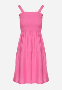 Born2be - Fuksjowa Rozkloszowana Sukienka na Ramiączkach z Wiskozy Miravelia. Okazja: na co dzień. Typ kołnierza: dekolt kwadratowy. Kolor: różowy. Materiał: wiskoza. Długość rękawa: na ramiączkach. Typ sukienki: proste. Styl: casual #2