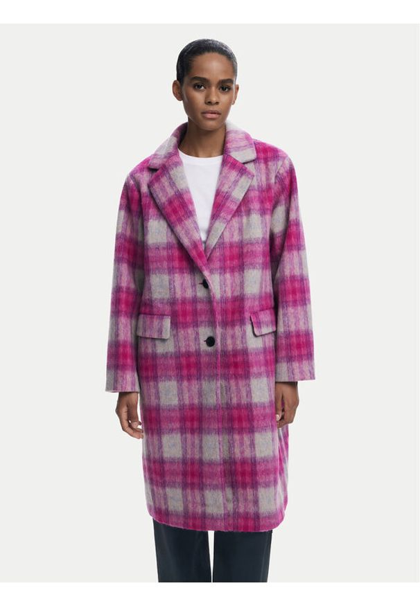 Desigual Płaszcz wełniany Pinkcheck 25WWEW15 Różowy Regular Fit. Kolor: różowy. Materiał: syntetyk