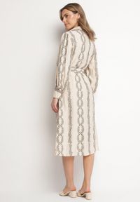 Born2be - Beżowa Koszulowa Sukienka z Wiskozy z Wiązanym Paskiem Zdobiona Haftem Rallisia. Okazja: na co dzień. Kolor: beżowy. Materiał: wiskoza. Wzór: haft, aplikacja. Typ sukienki: koszulowe. Styl: klasyczny, casual, elegancki #2