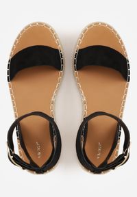 Renee - Czarne Sandały VICES na Platformie Ozdobione Plecionką z Juty Pellitoris. Kolor: czarny. Wzór: aplikacja. Sezon: lato. Obcas: na platformie. Styl: elegancki #3