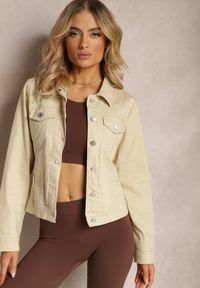 Renee - Beżowa Jeansowa Kurtka z Bawełny z Guzikami i Kieszeniami Ainztia. Kolor: beżowy. Materiał: bawełna, jeans #4
