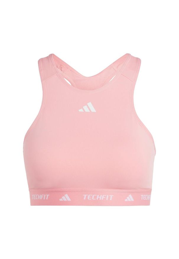 Adidas - Biustonosz Techfit Medium-Support High-Neck. Kolor: różowy. Materiał: materiał. Technologia: Techfit (Adidas). Sport: fitness