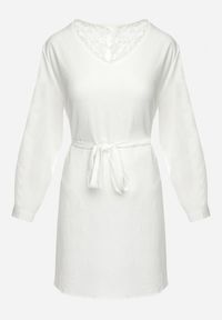Born2be - Biała Sukienka Mini Rozkloszowana z Paskiem i Koronkową Wstawką Varanil. Okazja: na co dzień. Kolor: biały. Materiał: koronka. Styl: casual. Długość: mini