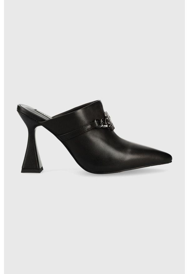 Karl Lagerfeld klapki skórzane DEBUT KL kolor czarny. Kolor: czarny. Materiał: skóra. Wzór: gładki. Obcas: na obcasie. Wysokość obcasa: średni