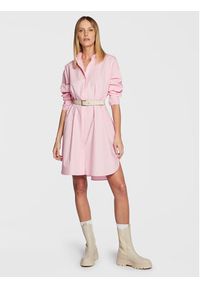 TOMMY HILFIGER - Tommy Hilfiger Sukienka koszulowa Solid WW0WW37102 Różowy Oversize. Kolor: różowy. Materiał: bawełna. Typ sukienki: oversize, koszulowe #5