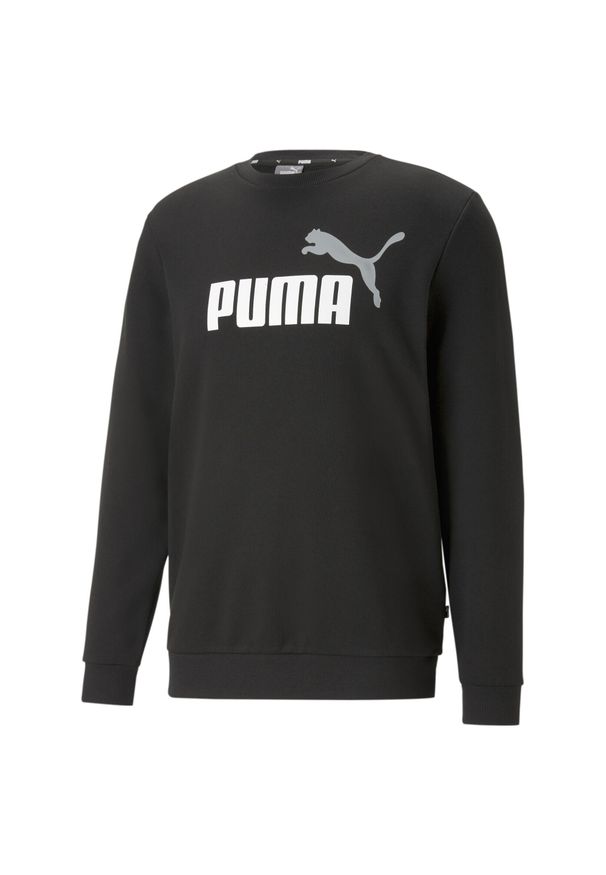 Puma - Męski sweter z okrągłym dekoltem i dużym dwukolorowym logo Essentials+ PUMA. Kolor: wielokolorowy, czarny, biały