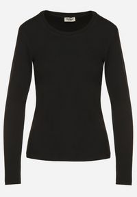 Born2be - Czarna Bluzka Typu Longsleeve z Okrągłym Dekoltem Unelessa. Kolor: czarny. Materiał: jeans. Długość rękawa: długi rękaw. Styl: elegancki, klasyczny