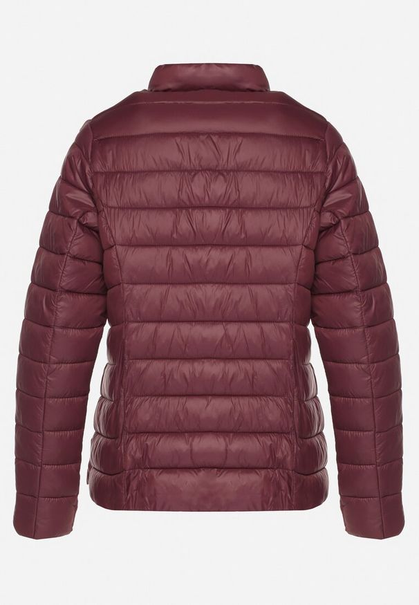 Born2be - Bordowa Pikowana Kurtka w Klasycznym Stylu Nelaniel. Okazja: na co dzień. Kolor: czerwony. Materiał: jeans. Styl: klasyczny
