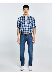 Big-Star - Koszula męska bawełniana w kratę niebieska Koliserson 401. Typ kołnierza: kołnierzyk klasyczny. Kolor: niebieski. Materiał: bawełna. Wzór: jodełka. Styl: klasyczny, elegancki #5