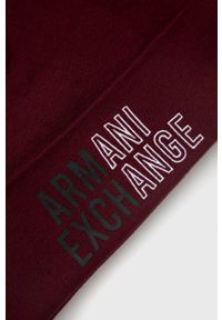 Armani Exchange Czapka kolor bordowy z cienkiej dzianiny bawełniana. Kolor: czerwony. Materiał: dzianina, bawełna