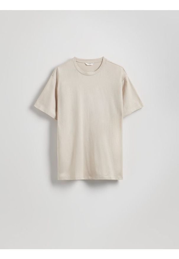 Reserved - T-shirt comfort z dodatkiem lnu - beżowy. Kolor: beżowy. Materiał: len