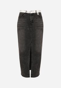 Born2be - Czarna Ołówkowa Spódnica Jeansowa z Rozcięciem z Przodu Limirea. Okazja: na co dzień. Kolor: czarny. Materiał: jeans. Styl: casual #4