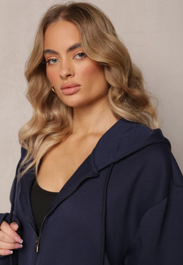 Renee - Granatowa Zasuwana Bluza z Kapturem Narmione. Okazja: na spacer. Typ kołnierza: kaptur. Kolor: niebieski. Materiał: polar, jeans. Styl: wizytowy