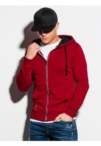 Ombre Clothing - Bluza męska rozpinana z kapturem B1223 - bordowa - XL. Typ kołnierza: kaptur. Kolor: czerwony. Materiał: poliester, bawełna #1
